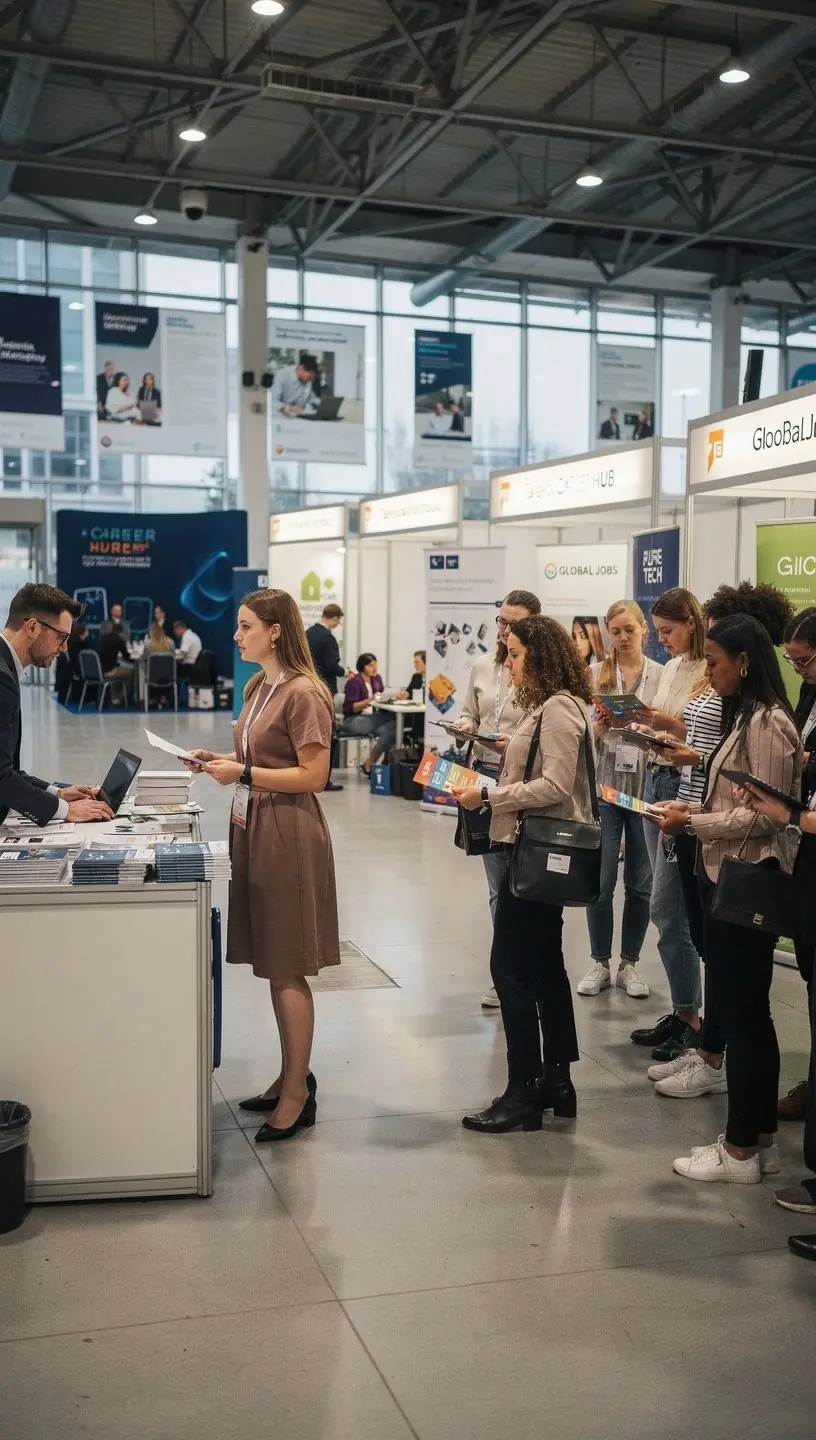 Zespół ludzi analizujących trendy rynku pracy podczas konferencji.